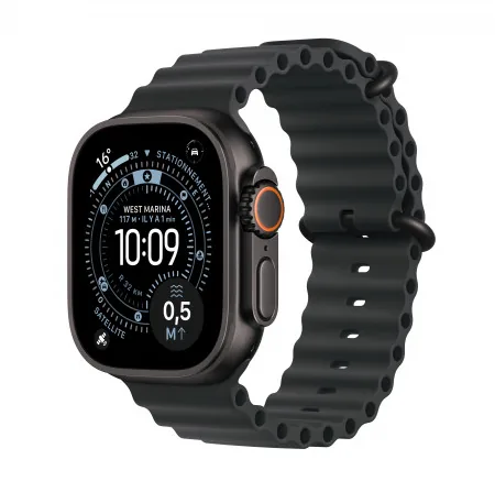 Apple Watch Ultra 3 GPS + Cellular 49 mm — Boîtier Titane Noir, Bracelet Océan Noir