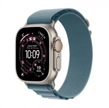 Apple Watch Ultra 3 GPS + Cellular 49 mm — Boîtier Titane Naturel, Boucle Alpine Bleu clair